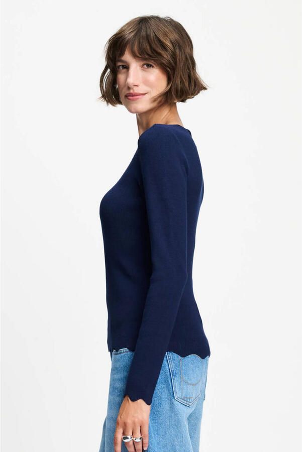 POM Amsterdam gebreide top met ruches donkerblauw - Foto 3