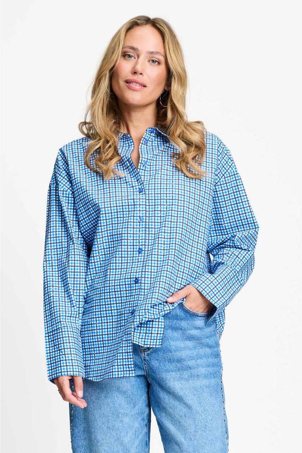 POM AMSTERDAM Dames Blouses Beau Check Sapphire Blue Blauw - Foto 5