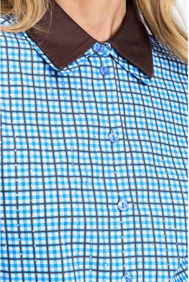 POM AMSTERDAM Dames Blouses Beau Check Sapphire Blue Blauw - Foto 6
