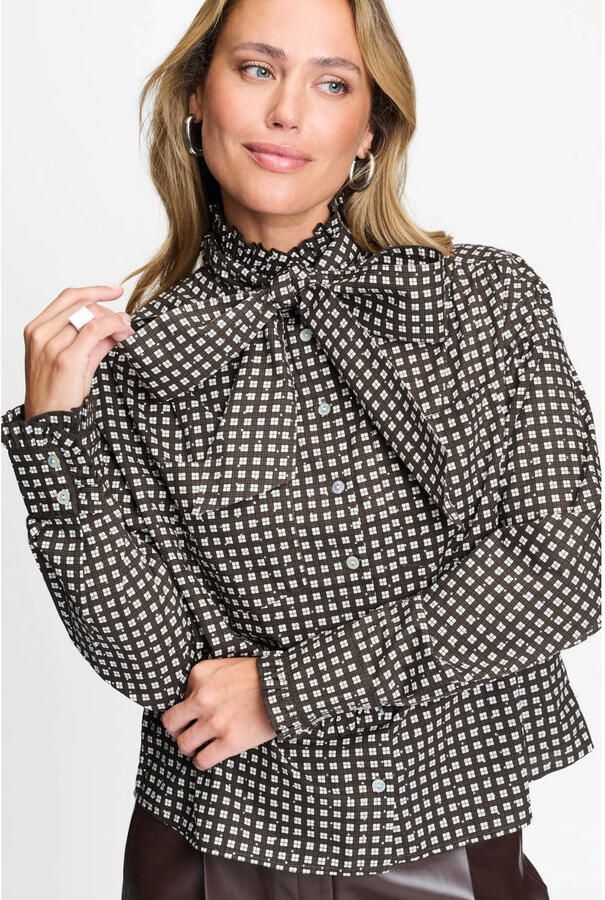 POM Amsterdam geruite blouse met ruches bruin - Foto 2