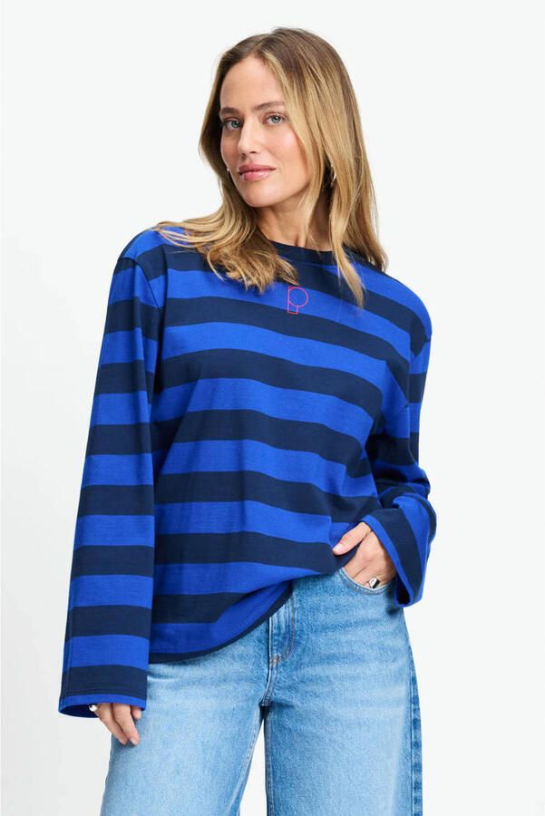 POM Amsterdam gestreept T-shirt met tekst blauw