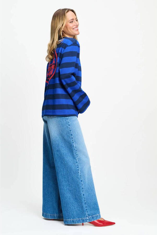 POM Amsterdam gestreept T-shirt met tekst blauw - Foto 2