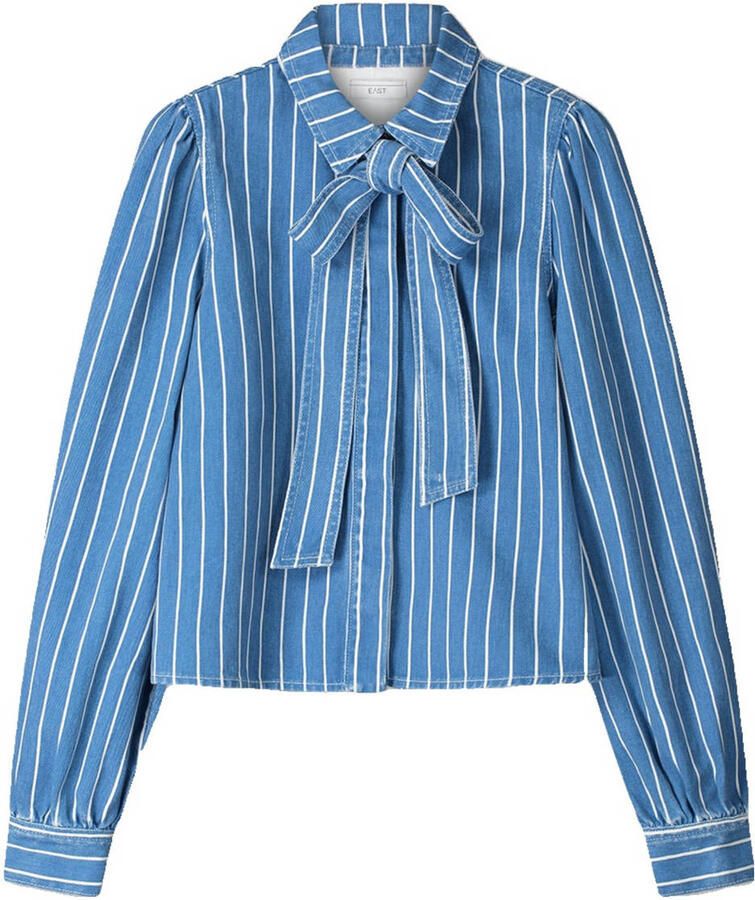 POM AMSTERDAM Dames Blouses Blouse Denim Stripes Blue Blauw - Foto 6