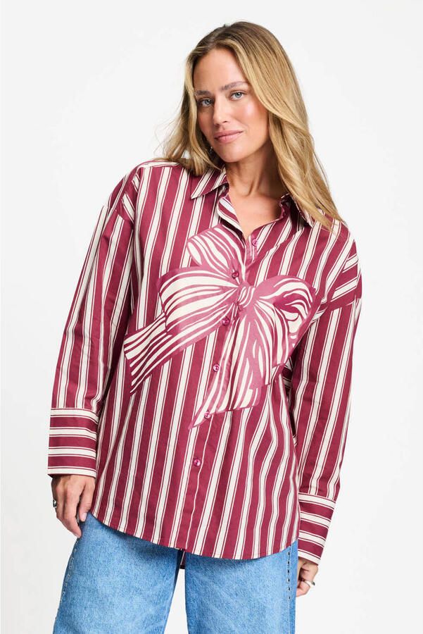 POM Amsterdam gestreepte blouse donkerrood