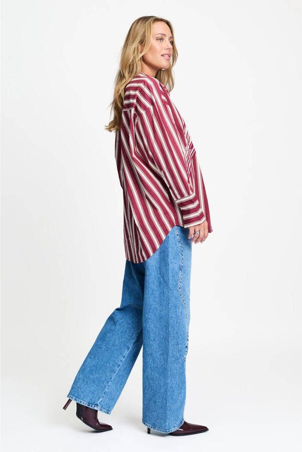 POM Amsterdam gestreepte blouse donkerrood - Foto 2