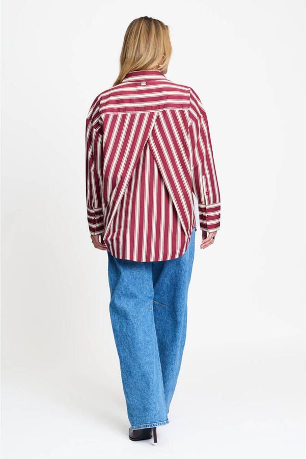 POM Amsterdam gestreepte blouse donkerrood - Foto 3