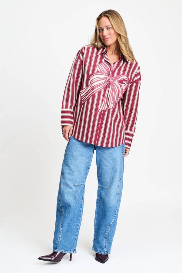 POM Amsterdam gestreepte blouse donkerrood - Foto 2