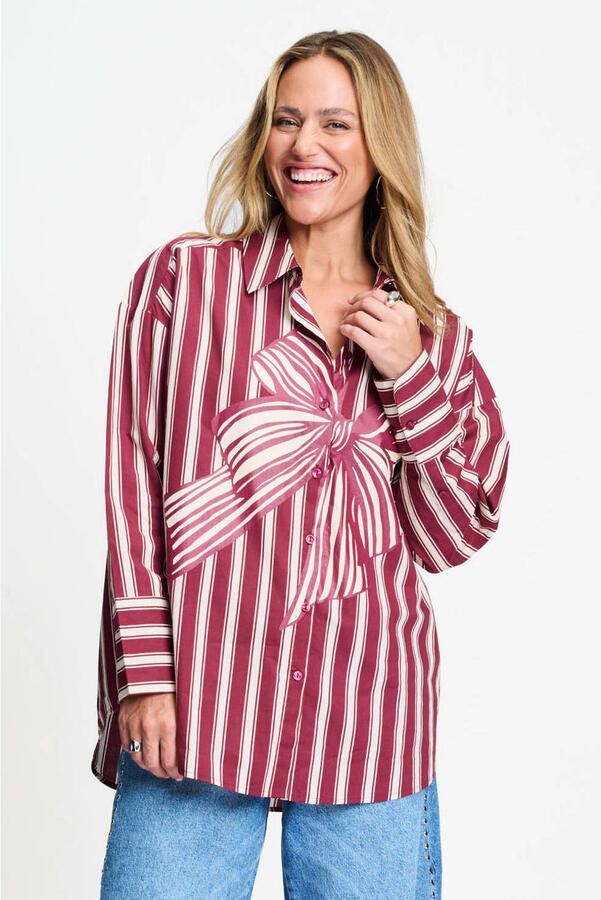 POM Amsterdam gestreepte blouse donkerrood - Foto 3