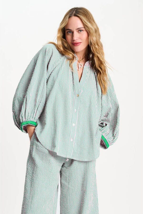 POM AMSTERDAM Dames Blouses Blouse Seersucker Green Pink Multi - Foto 5