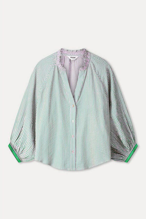 POM AMSTERDAM Dames Blouses Blouse Seersucker Green Pink Multi - Foto 7