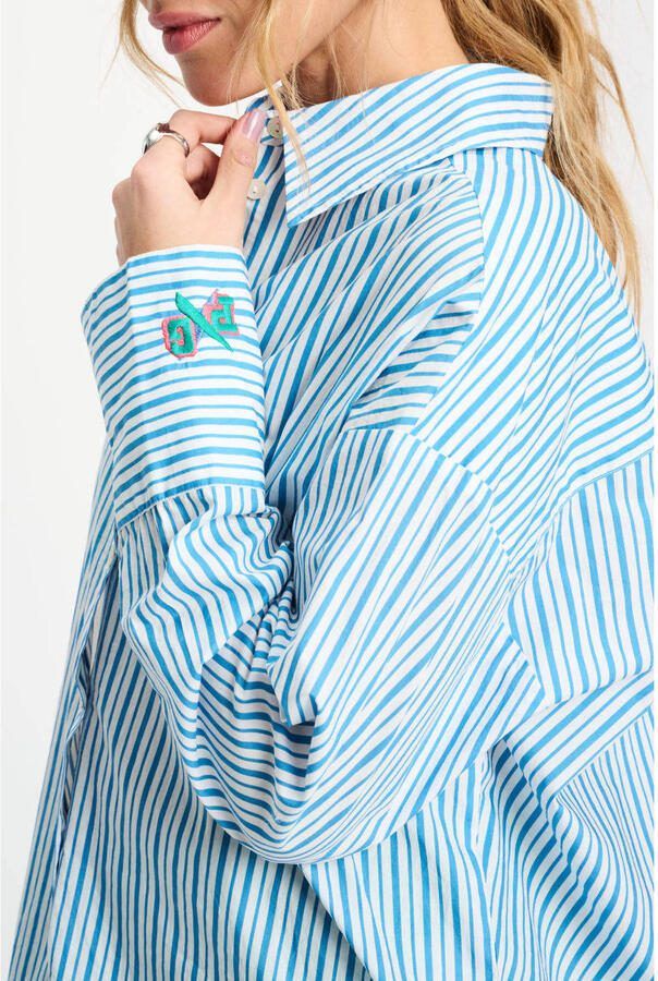 POM Amsterdam gestreepte blouse met krijtstreep blauw - Foto 2