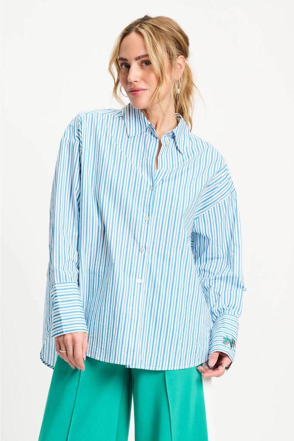 POM Amsterdam gestreepte blouse met krijtstreep blauw