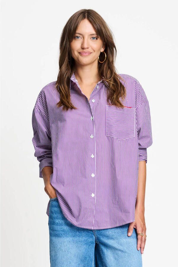 POM Amsterdam gestreepte blouse paars