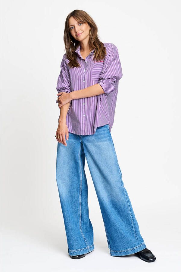POM Amsterdam gestreepte blouse paars - Foto 3
