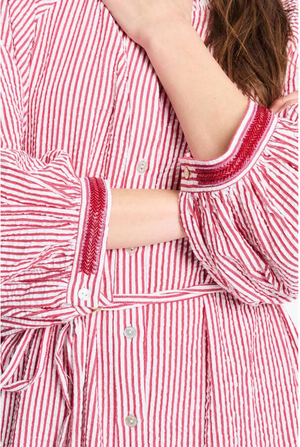 POM AMSTERDAM Dames Jurken Dress Seersucker Red White Rood - Foto 6