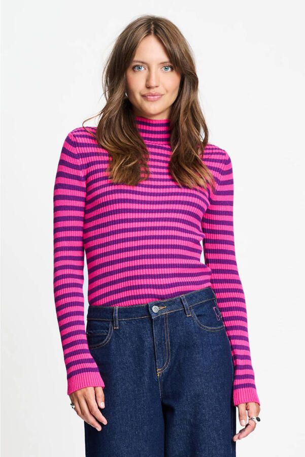 POM Amsterdam gestreepte pullover fuchsia - Foto 2