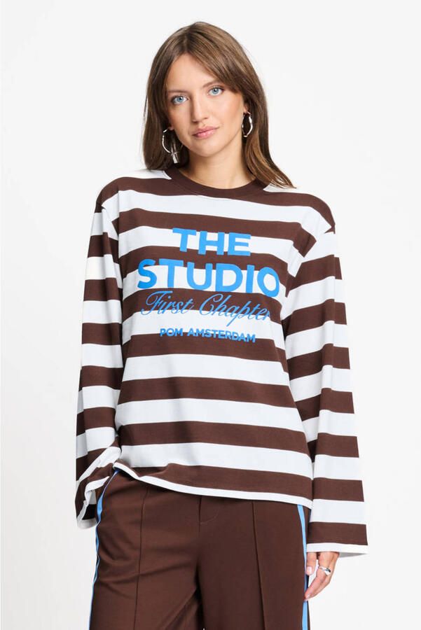 POM AMSTERDAM Dames Tops & T-shirts Joy Striped Brown White Bruin - Foto 5