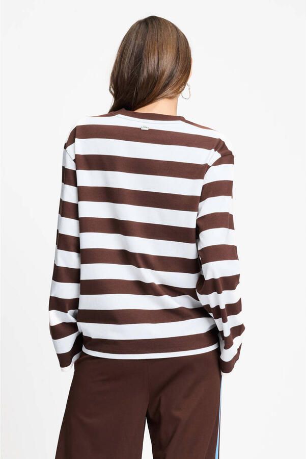 POM AMSTERDAM Dames Tops & T-shirts Joy Striped Brown White Bruin - Foto 6