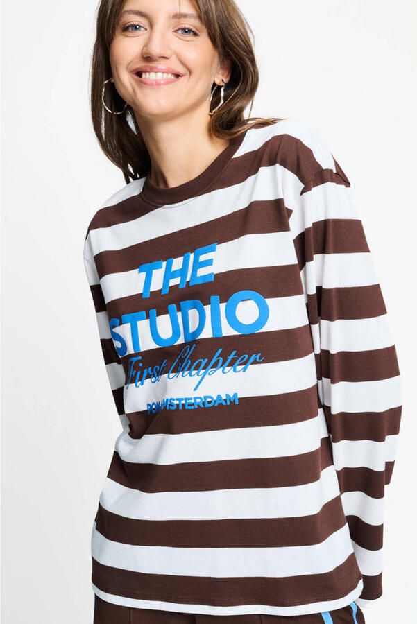 POM AMSTERDAM Dames Tops & T-shirts Joy Striped Brown White Bruin - Foto 7