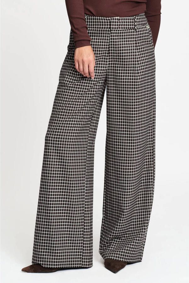 POM Amsterdam high waist straight leg geruite pantalon bruin