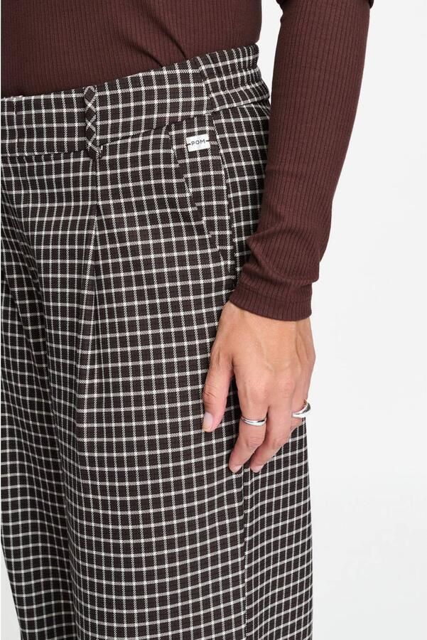 POM Amsterdam high waist straight leg geruite pantalon bruin - Foto 3