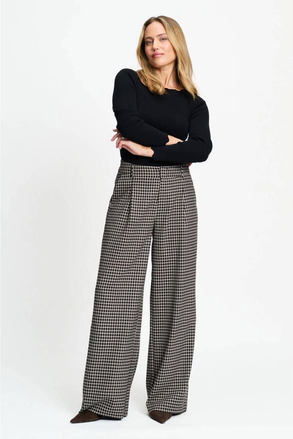 POM Amsterdam high waist straight leg geruite pantalon bruin - Foto 3