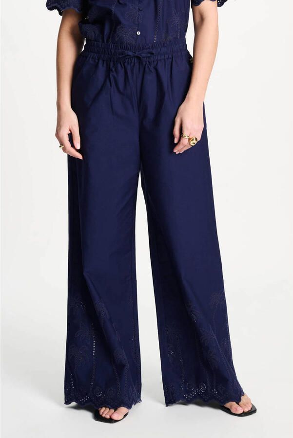 POM Amsterdam high waist broek donkerblauw broderie