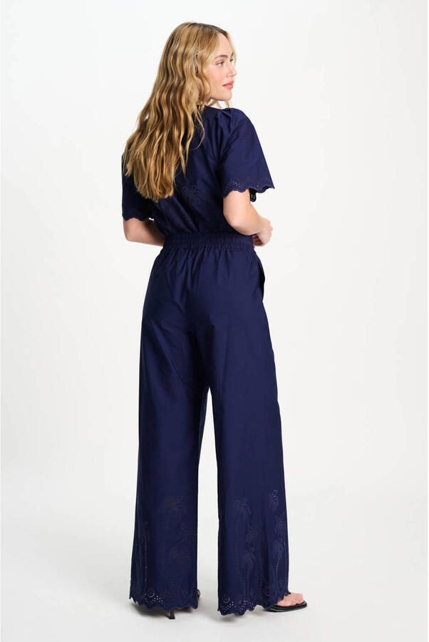 POM Amsterdam high waist broek donkerblauw broderie - Foto 3