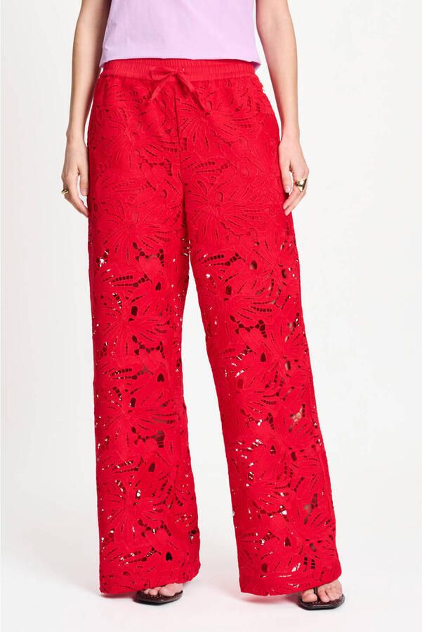 POM AMSTERDAM Dames Broeken Pants Lace Bloom Red Rood - Foto 5