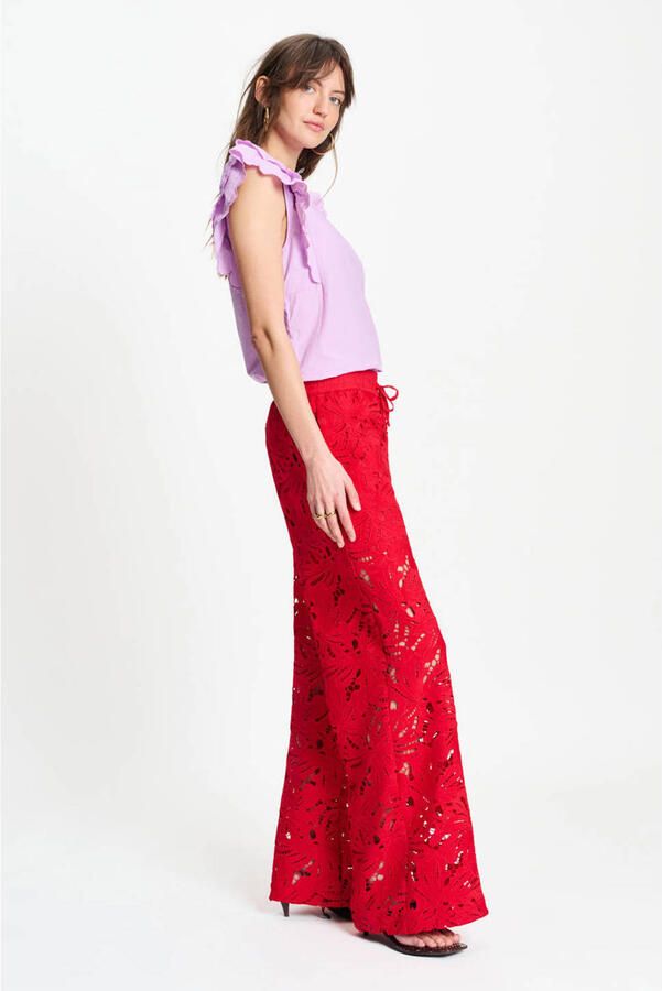 POM AMSTERDAM Dames Broeken Pants Lace Bloom Red Rood - Foto 6