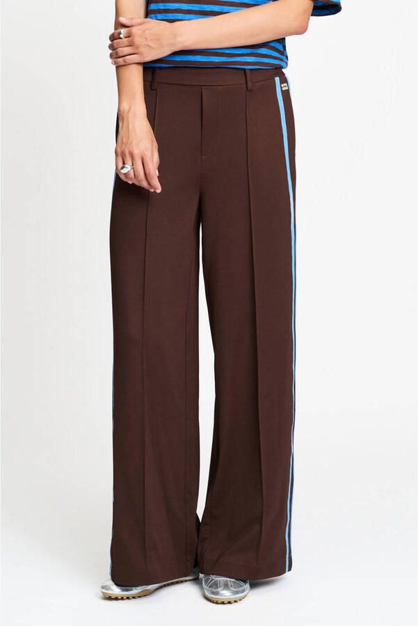 POM Amsterdam wide leg gestreepte broek bruin blauw