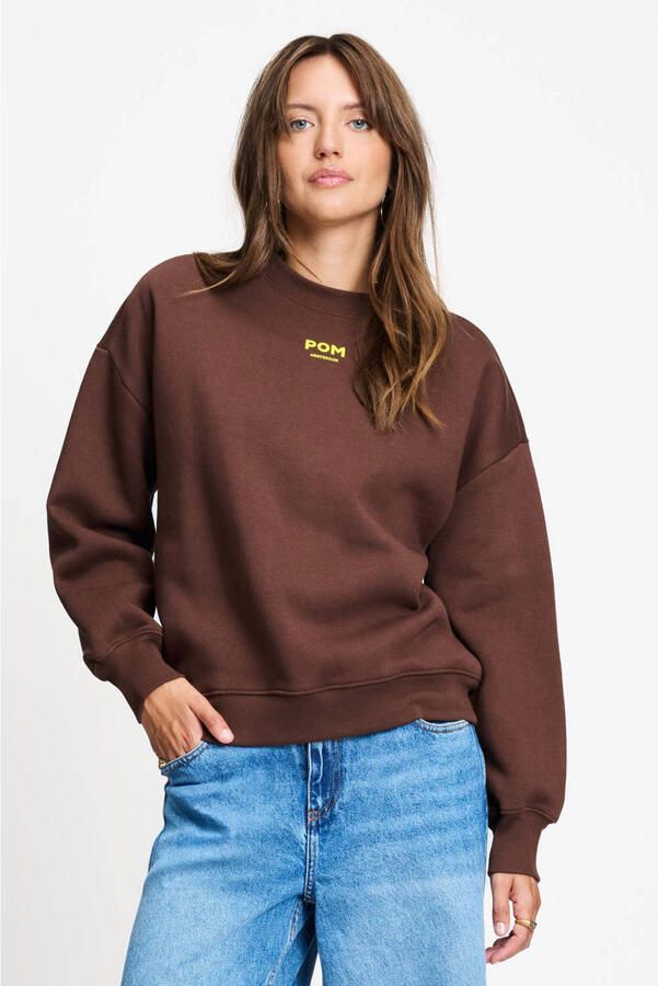 POM Amsterdam katoenen pullover met tekst donkerbruin
