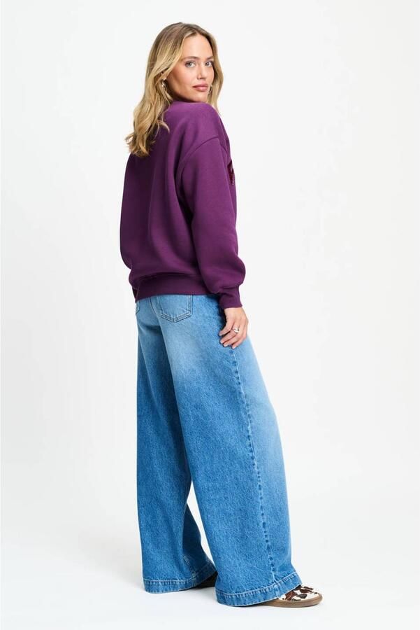POM Amsterdam katoenen sweater met pailletten donkerpaars - Foto 3