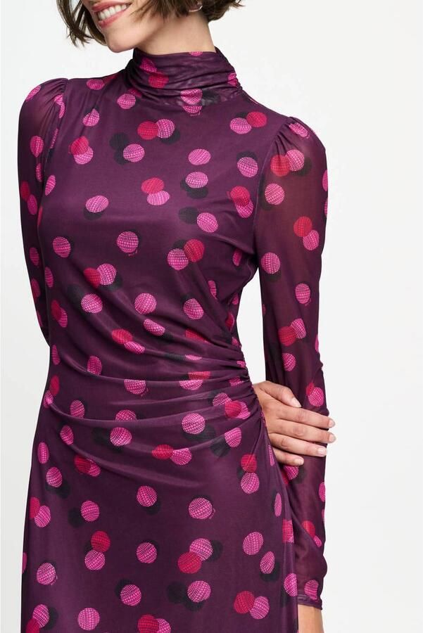 POM Amsterdam mesh maxi jurk met col en print donkerpaars