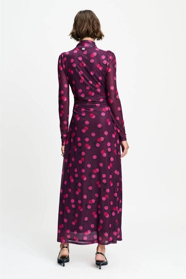 POM Amsterdam mesh maxi jurk met col en print donkerpaars - Foto 2