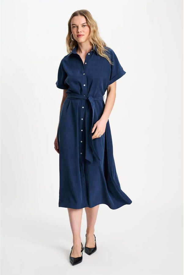 POM Amsterdam midi blousejurk met ceintuur blauw