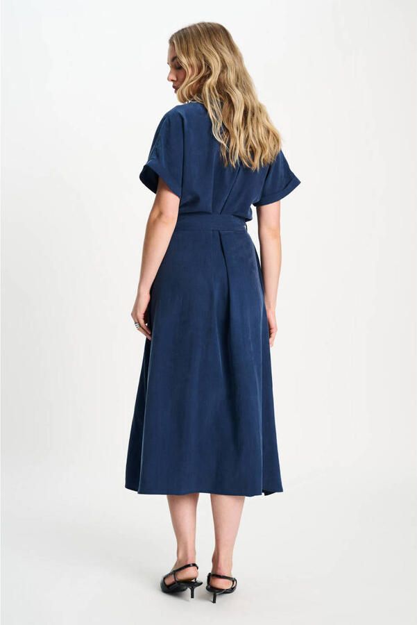 POM Amsterdam midi blousejurk met ceintuur blauw - Foto 2
