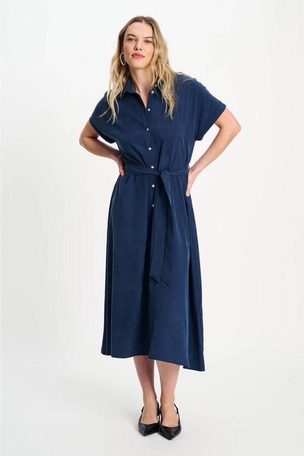 POM Amsterdam midi blousejurk met ceintuur blauw - Foto 3