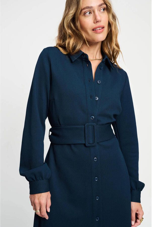 POM Amsterdam midi blousejurk met ceintuur donkerblauw
