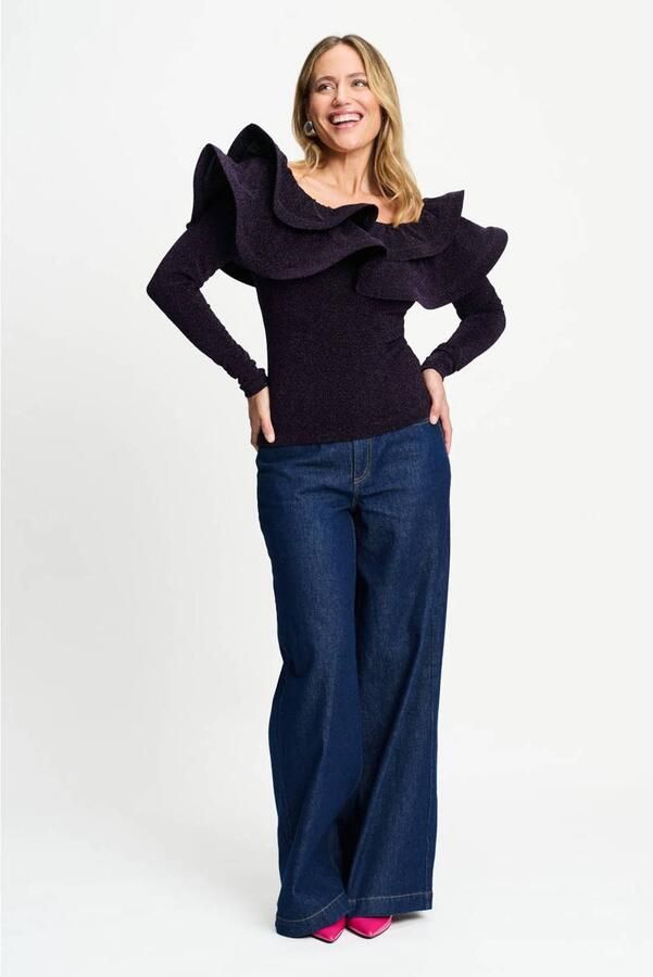 POM Amsterdam off shoulder aansluitende top met glitters zwart - Foto 3