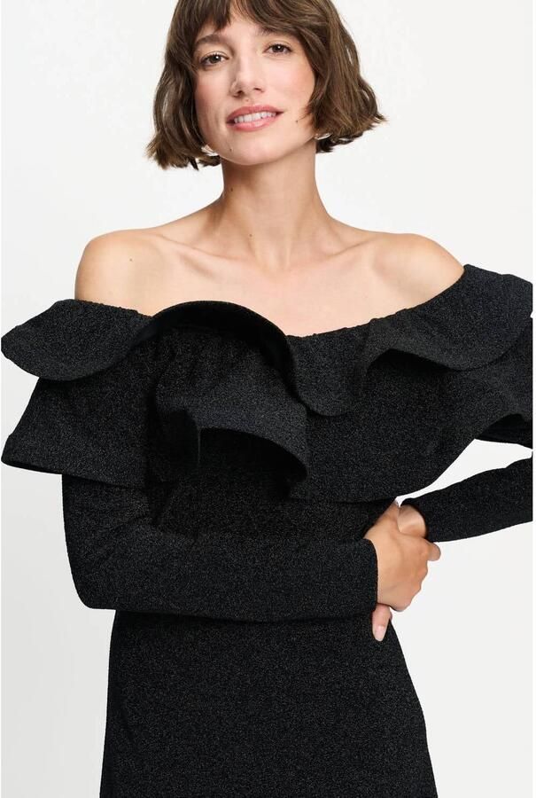 POM Amsterdam off shoulder maxi jurk met glitters zwart