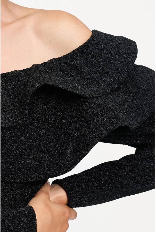 POM Amsterdam off shoulder maxi jurk met glitters zwart - Foto 2