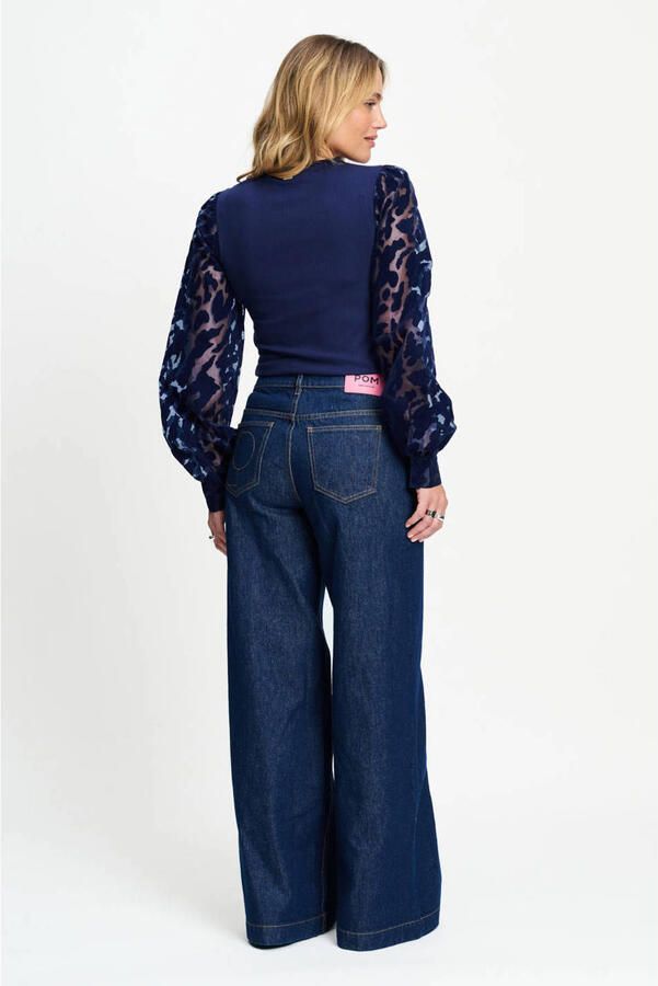 POM Amsterdam semi-transparante top met panterprint donkerblauw - Foto 2
