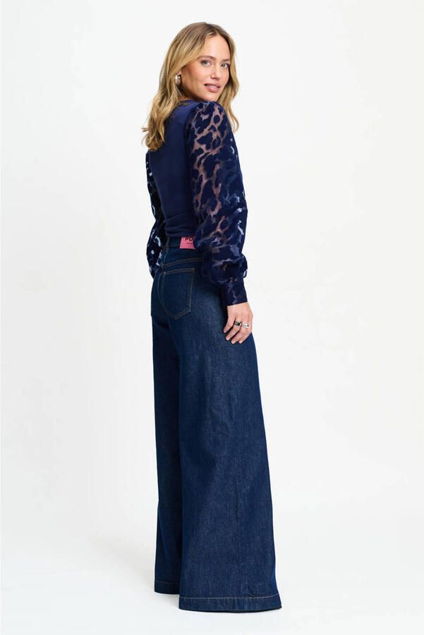POM Amsterdam semi-transparante top met panterprint donkerblauw - Foto 3