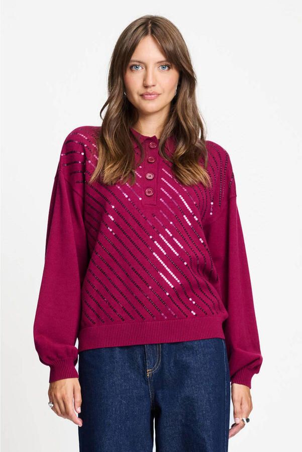 POM Amsterdam sweater met pailletten donkerrood