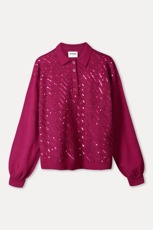 POM Amsterdam sweater met pailletten donkerrood - Foto 2