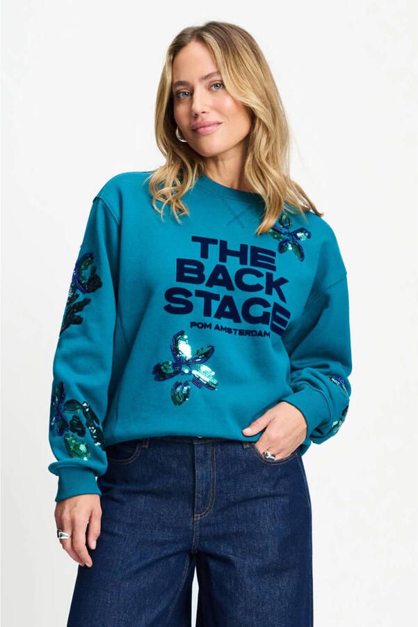 POM Amsterdam sweater met pailletten groen