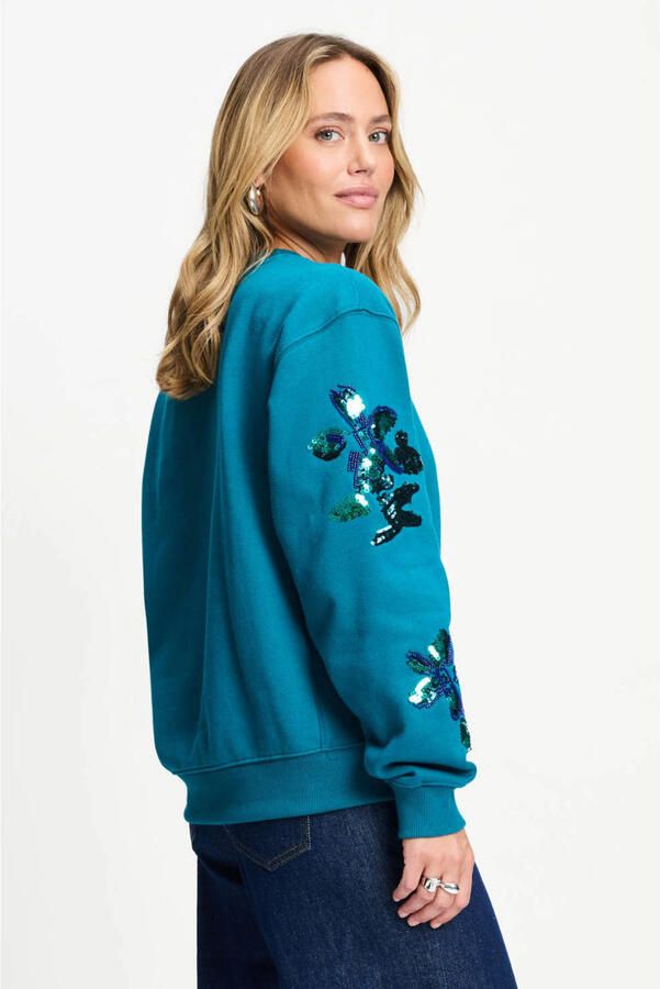 POM Amsterdam sweater met pailletten groen - Foto 3