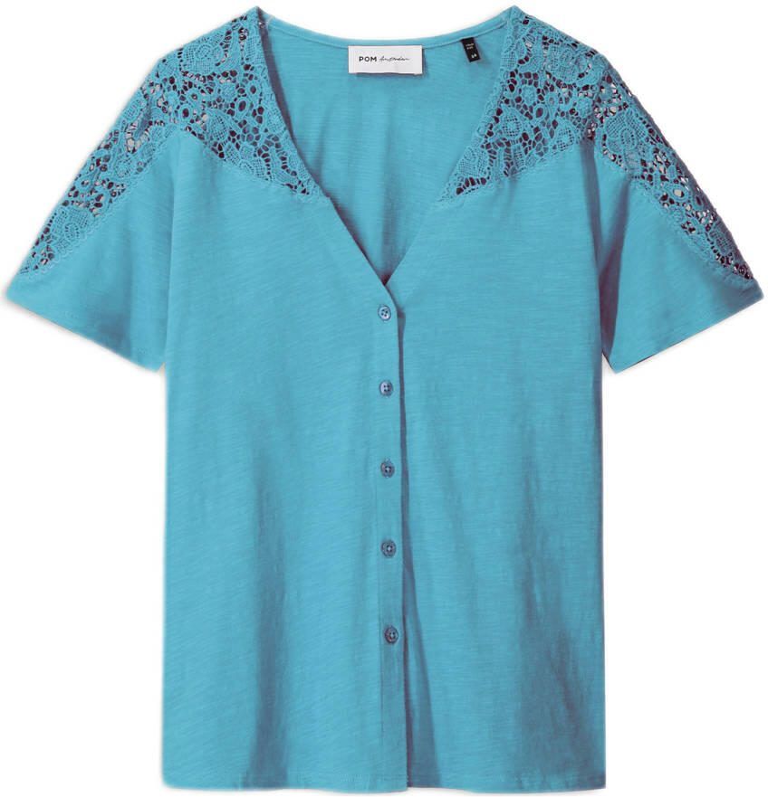 POM Amsterdam T-shirt blauw broderie - Foto 1