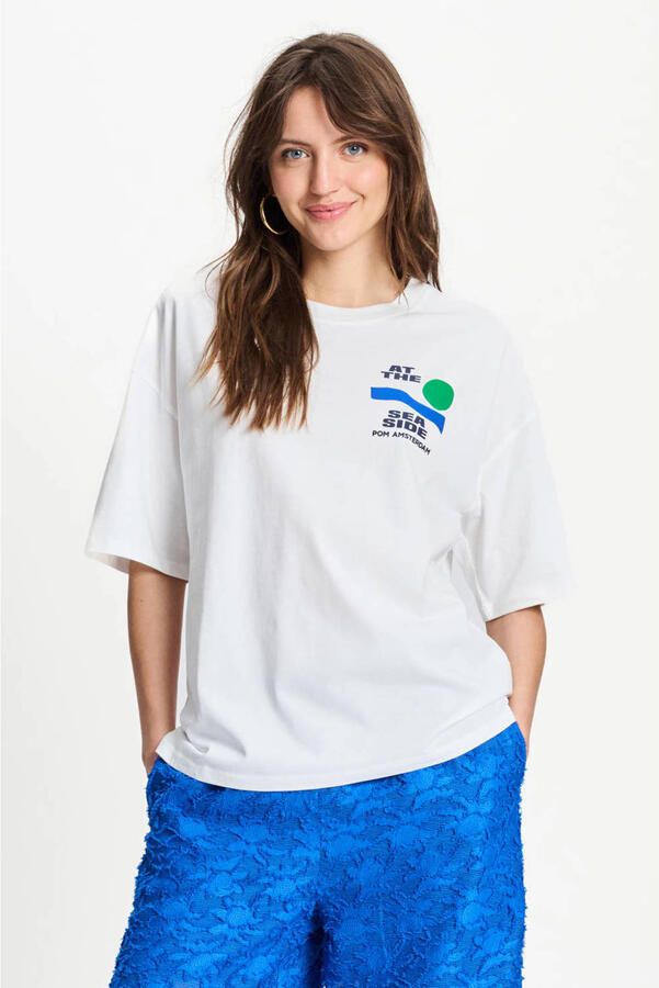 POM AMSTERDAM Dames Tops & T-shirts Tshirt Oversized At The Seaside Ecru - Foto 5